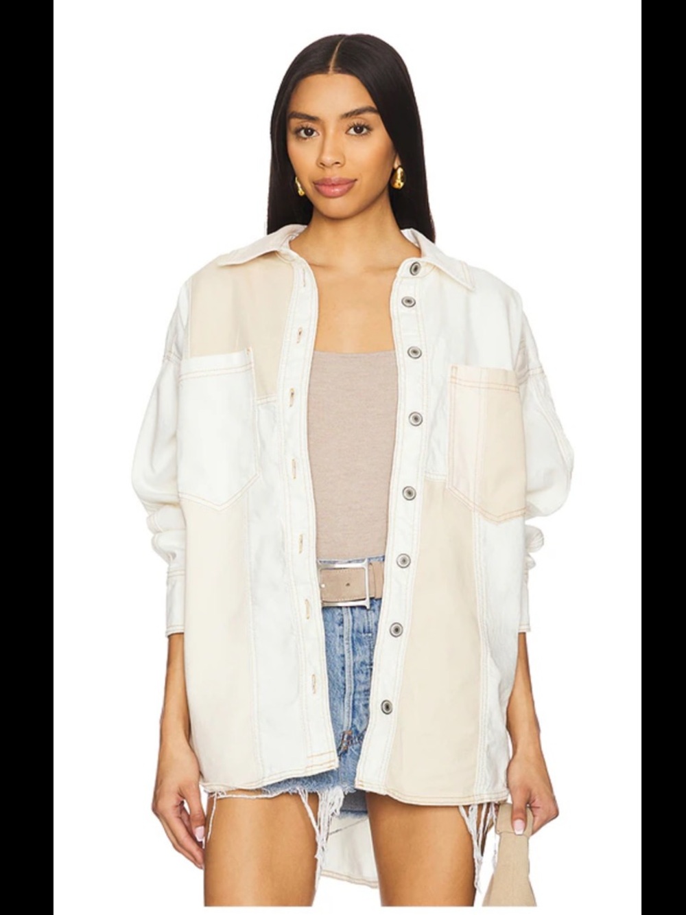 Free People Oversized Mountain Roads Shaket in White and Tan